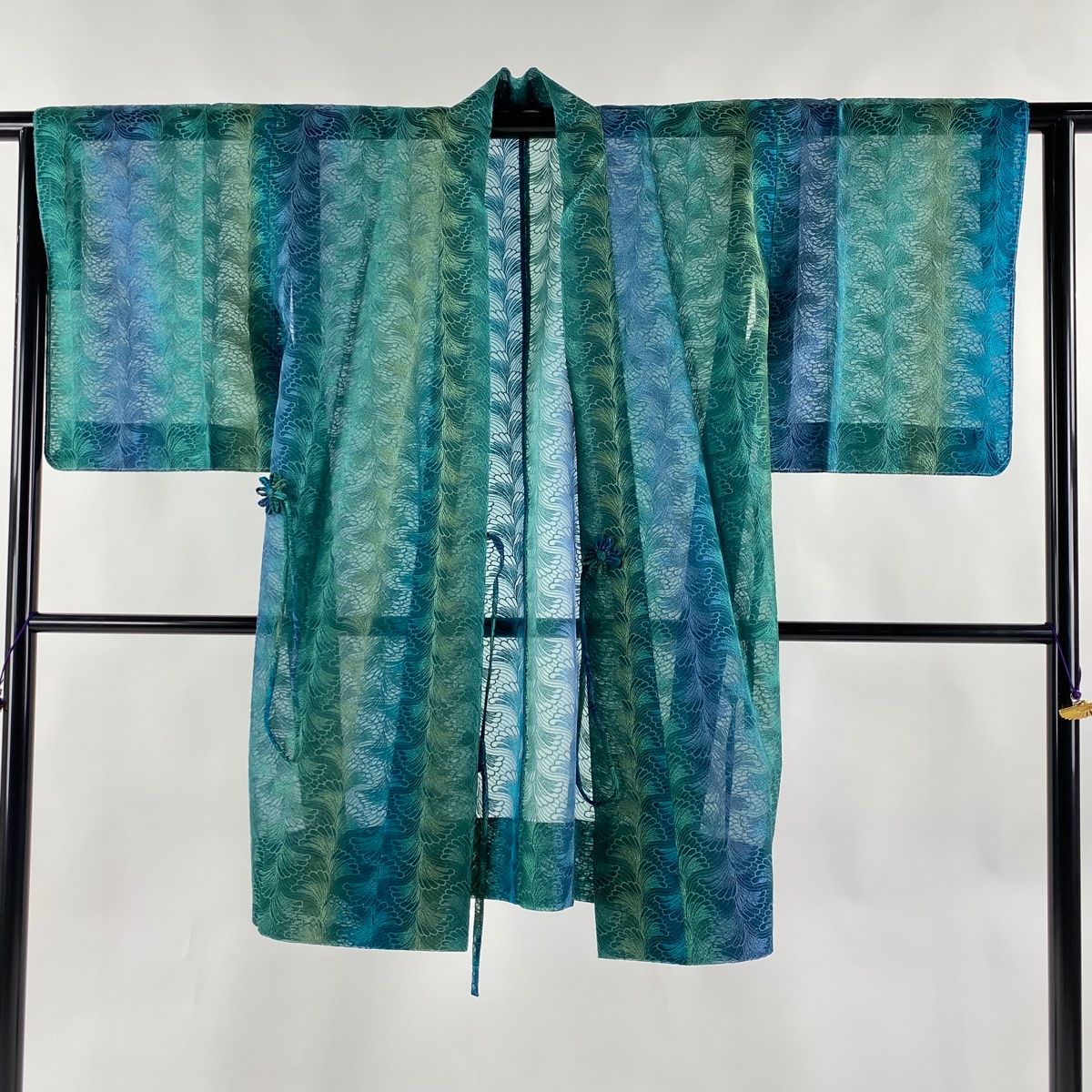 道行 掻き毟ら 身丈117cm 裄丈63.5cm S 和装コート 角衿 縦縞 紫 正絹  