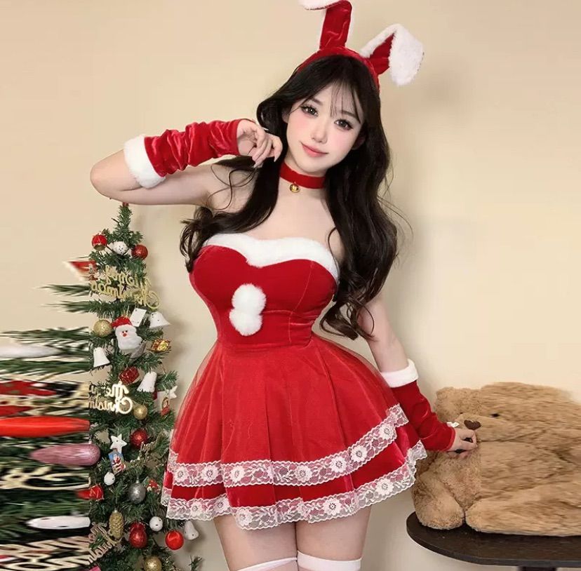 クリスマス サンタ バニーガール 赤 セクシー コスプレ ミニスカ パーティ - メルカリ