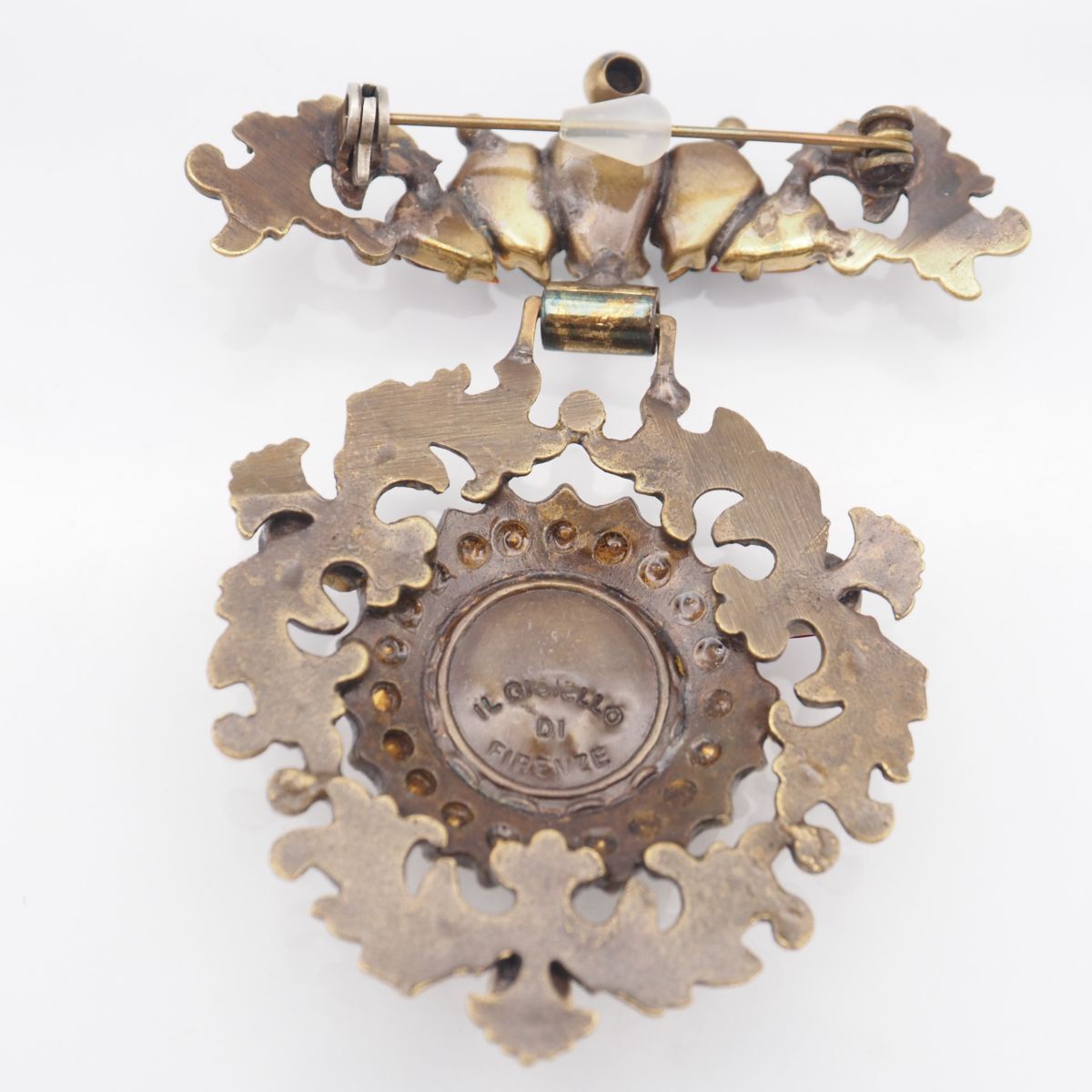 G157 IL GIOIELLO DI FIRENZE ブローチ 大ぶり ベロア カラーストーン風 ゴールド デザイン イタリア製 WWW_MORNINGWALKER_COM