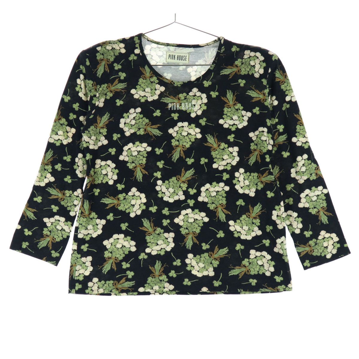 PINK HOUSE 花柄プリント Tシャツ 黒　レディース　L 美品 PINK HOUSE ピンクハウス ロゴプリント 長袖 Tシャツ
