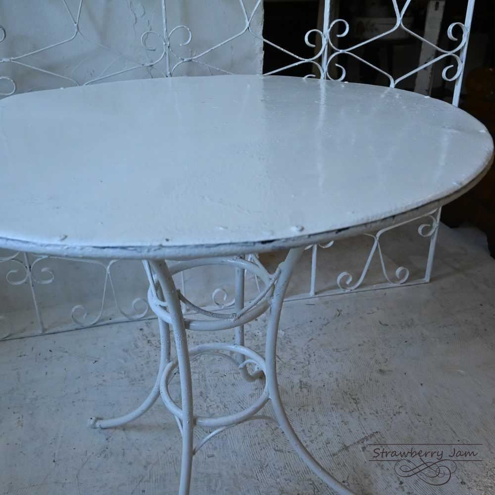 IFU-402 英国アンティーク アイアンテーブル 白 ガーデン