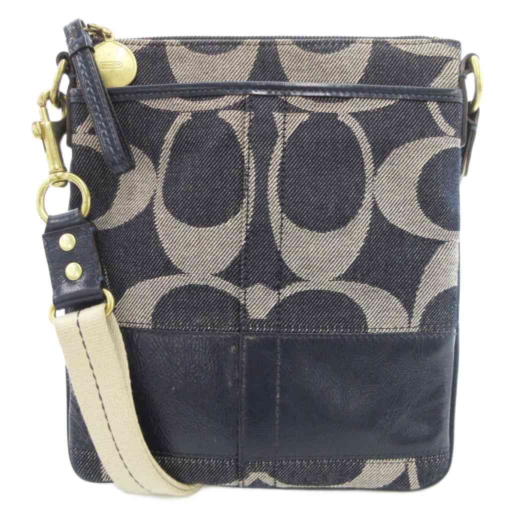 コーチ COACH シグネチャー ショルダーバッグ キャンバス 紺