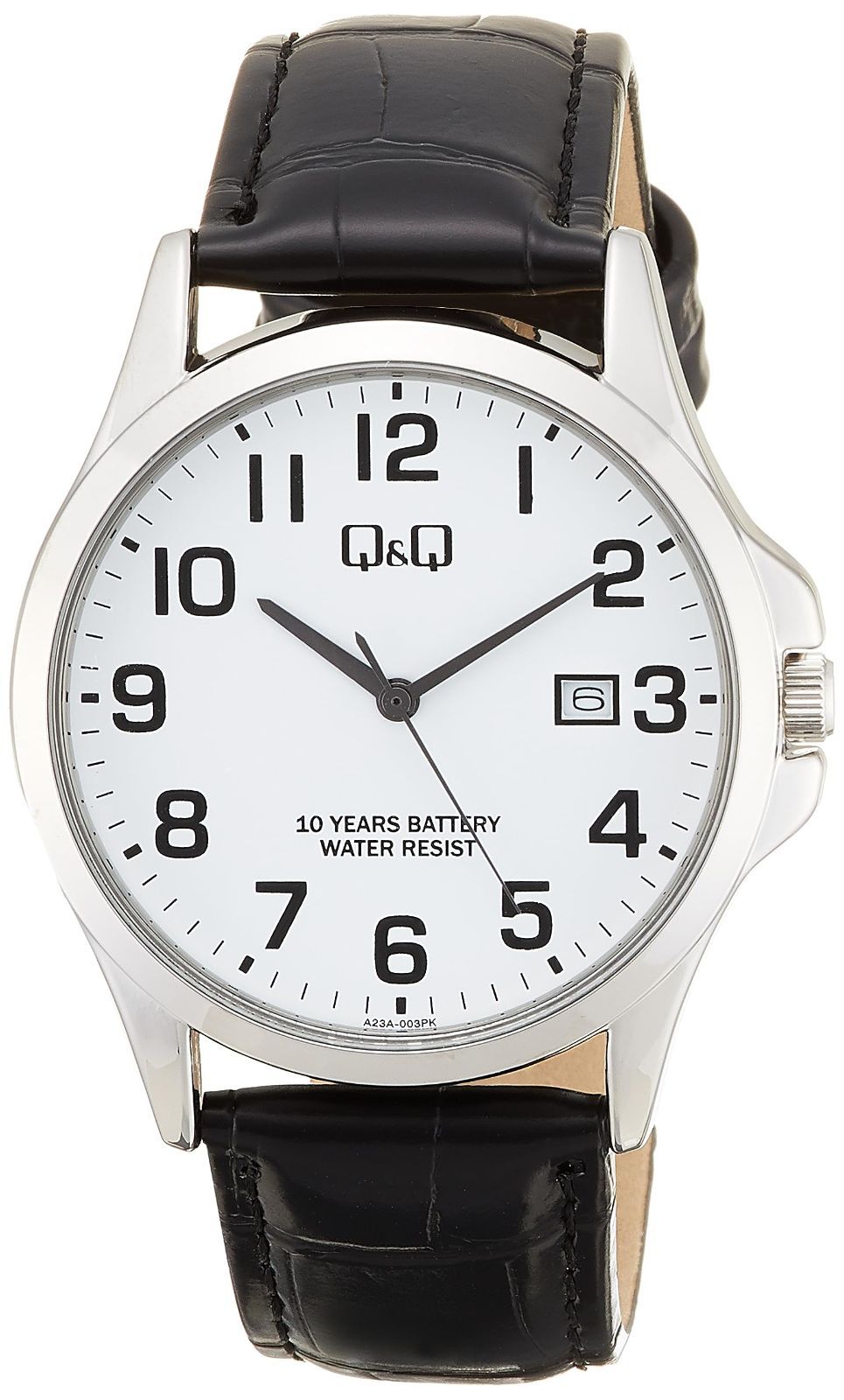 シチズン Q 腕時計 アナログ 電池寿命10年 防水 日付 合成皮革バンド A 23 003 PK メンズ ホワイト