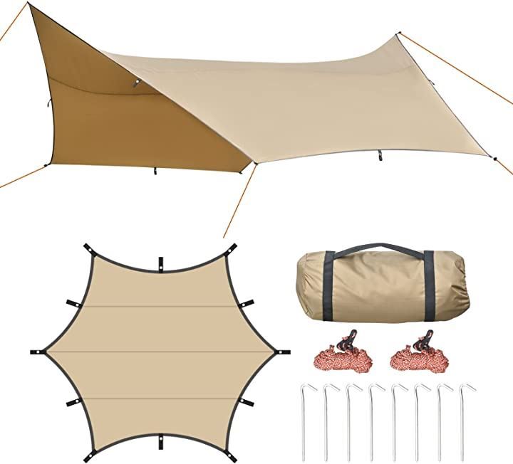 天幕 タープ キャンプテント サンシェルター 4.2x4.2m( 六角茶色, 4.2