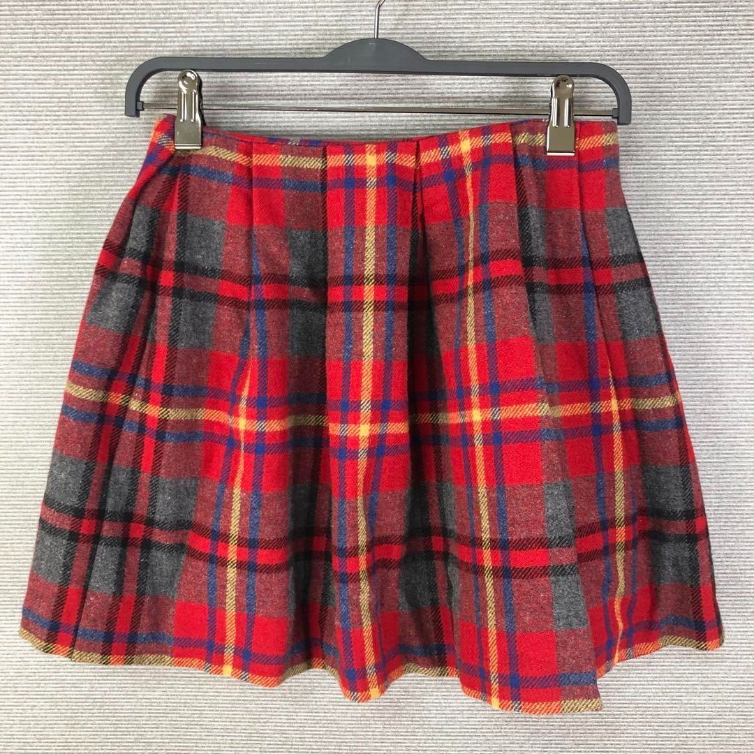 BURBERRY BLUE LABEL ウール チェック レザー ベルト トグル スカート ナイロン 三陽商会 牛革 バーバリーブルーレーベル