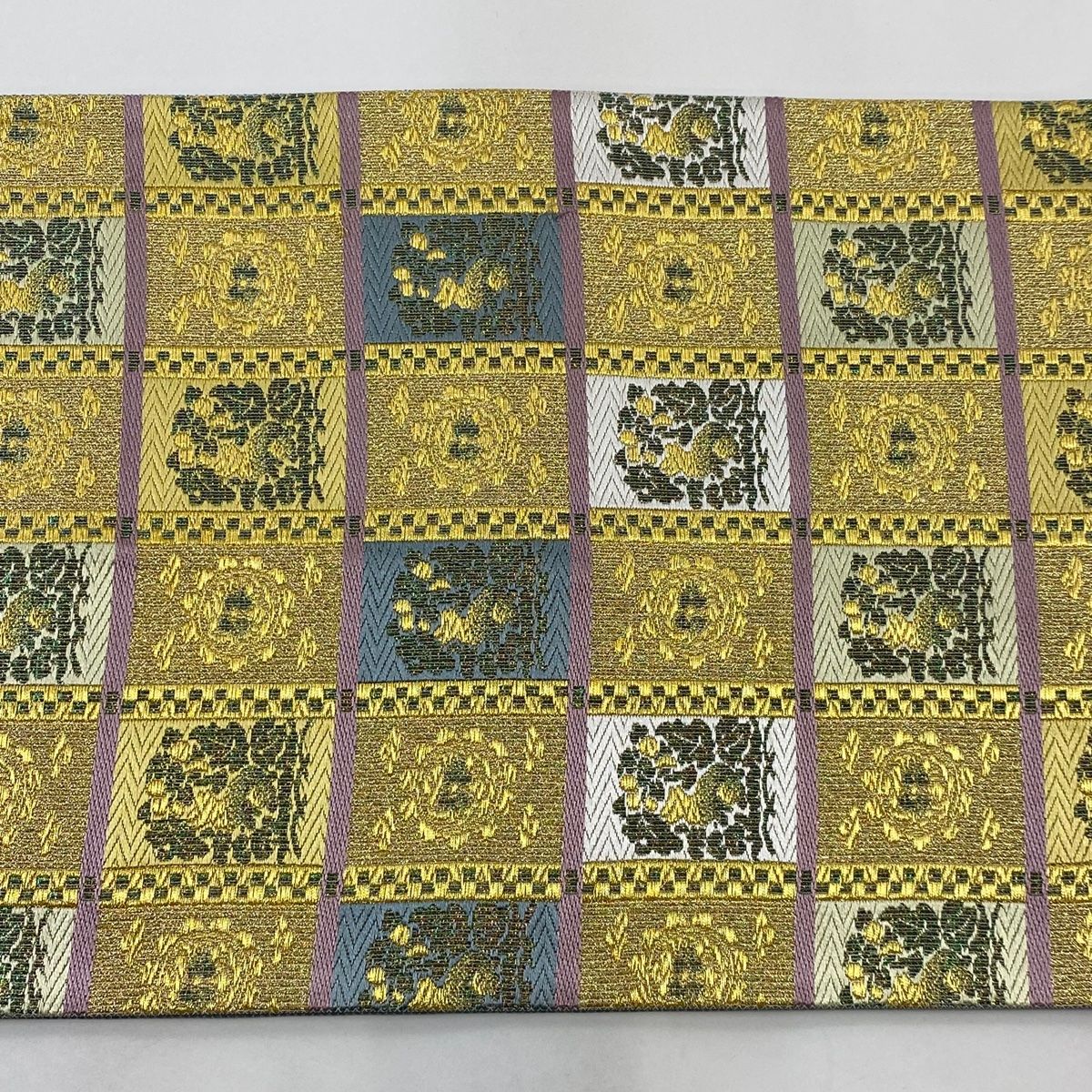 【美品】袋帯 天鵞絨 六通シャンパンゴールド色 キラキラ ゴーシャスな薔薇 美品】袋帯 天鵞絨 六通シャンパンゴールド色 キラキラ