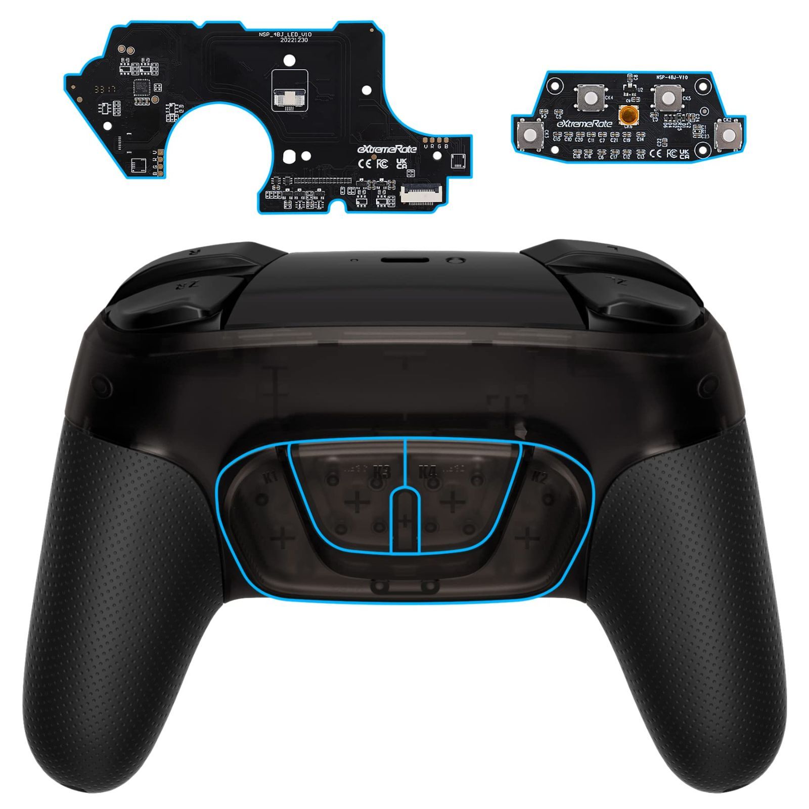 Color クリアブラック 背面ボタン付きコントローラーではない-eXtremeRate Switch Proコントローラーに対応用プログラムできるRISE4リマップキット 自分で組み立てキット Nintendo Switch Proコントローラーに対応用ア