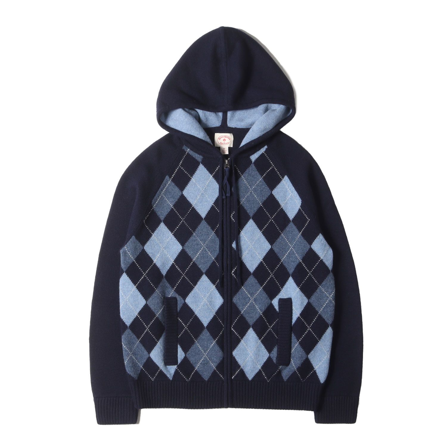美品 BROOKS BROTHERS ブルックスブラザーズ パーカー サイズ:M アーガイル ジャガード ニット ジップ パーカー / Red Fleece ネイビー トップス フーディー セーター【メンズ】