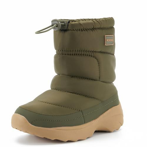 子ども用 ブラック/グリーン スノーブーツ厚底大綿 スノーブーツ キッズ 女の子 男の子 裏起毛ブーツ 雪遊び 裏ボア 迷彩