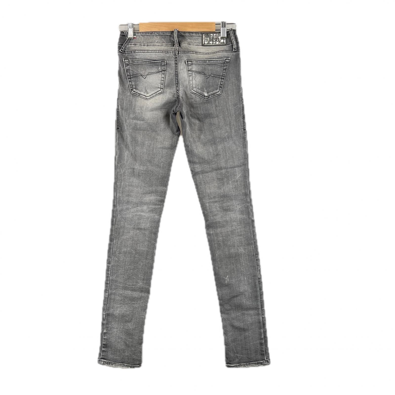 DIESEL - DIESEL ダメージ加工 コットン ニット M デニム 異素材 グレー y2k 美品 DIESEL ディーゼル ブランドロゴ オールシーズン スキニー