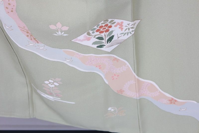 訪問着 若草色 ゴールド 緑 ブルー 桜色 花 京友禅 T513 - メルカリ 
