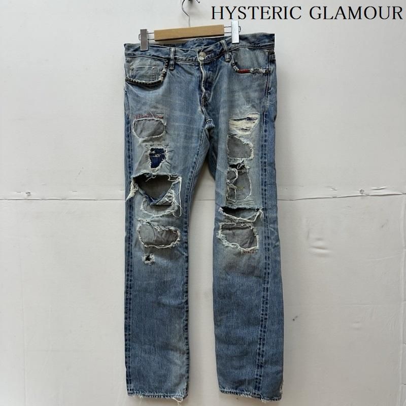 HYSTERIC GLAMOUR ヒステリックグラマー パンツ デニム、ジーンズ HSR加工 クラッシュ リペア ダメージ スタッズ デニム パンツ 0203AP10