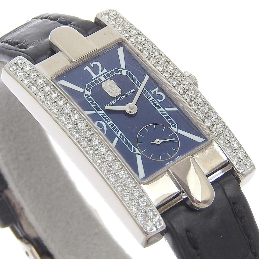 【HARRY WINSTON】ハリーウィンストン アヴェニュー 310LQW K18ホワイトゴールド×ダイヤモンド×クロコダイル クオーツ アナログ表示 レディース 青文字盤 腕時計 HARRY WINSTON】ハリーウィンストン アヴェニュー 310LQW K18ホワイト