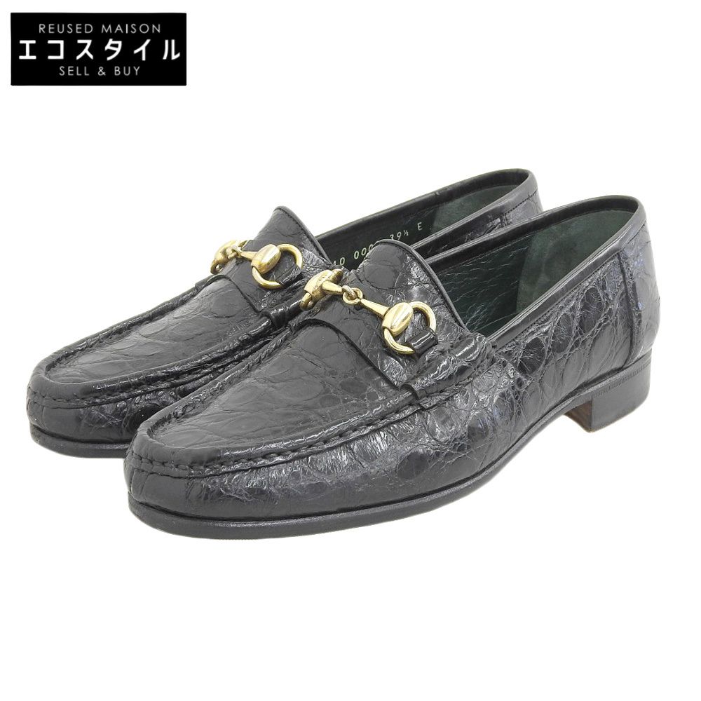 GUCCI グッチ クロコ ホースビットローファー シューズ レディース ブラック×ゴールド 39 1|2 実寸約24.5cm 110 0009 39 1|2E