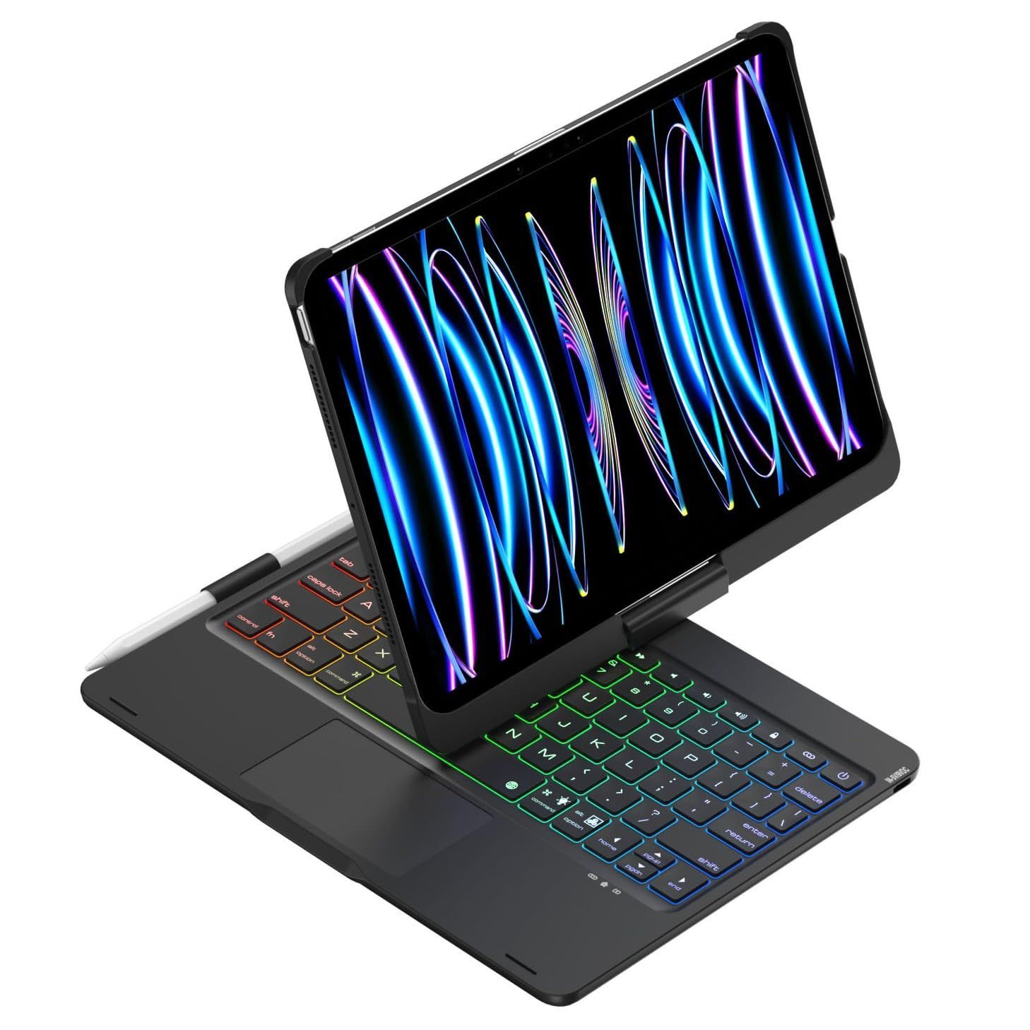 Pro11第5世代 2025_ブラック 360度回転式 iPad Pro 11インチ 2025キーボード ケース iPad Pro 11 第5世代 カバー キーボード付き タッチパッド ペンシル収納 ワイヤレスbluetoothキーボード アルミ iPad P