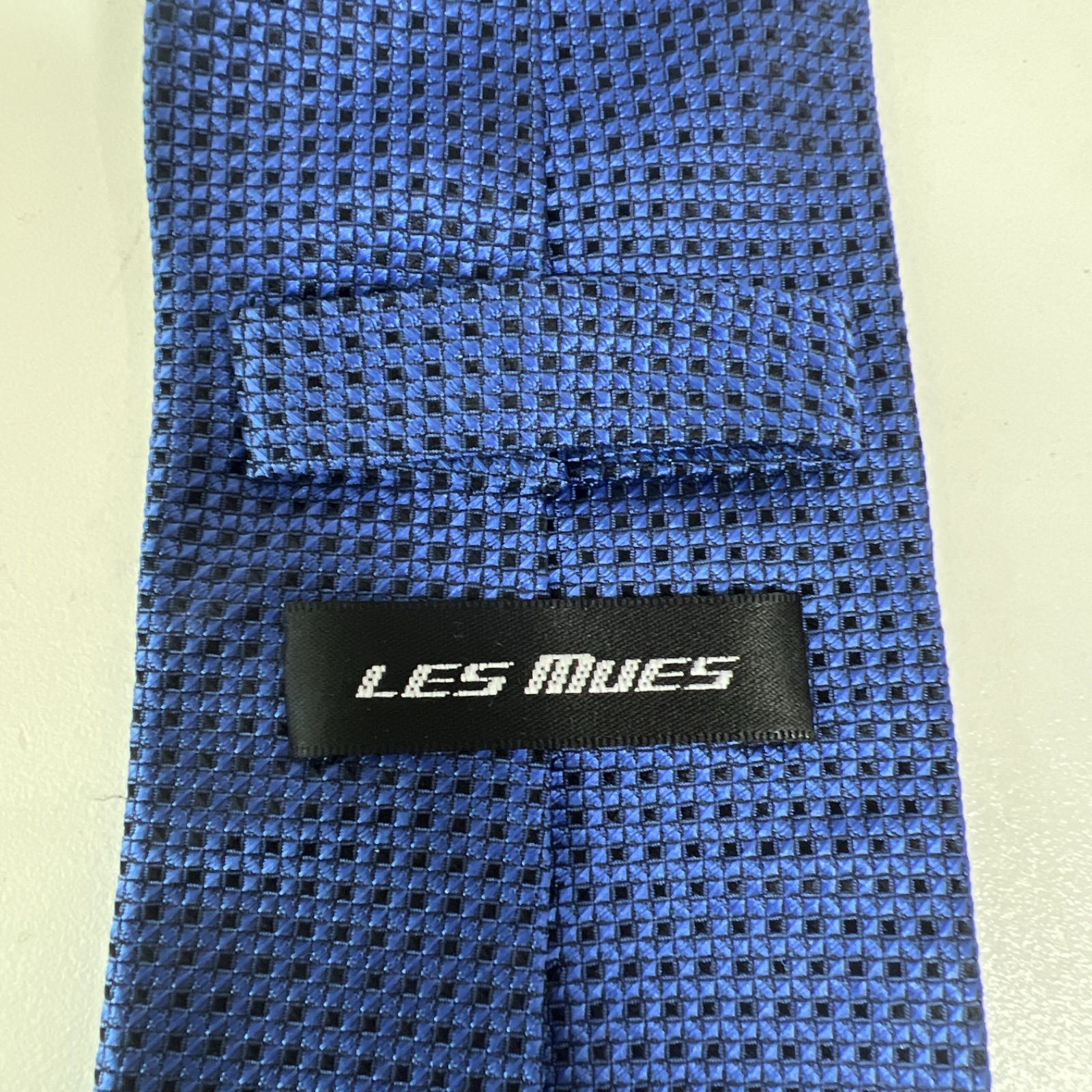 [ファッション小物]2:LES MUES ネクタイ　シルク　市松模様　ブルー