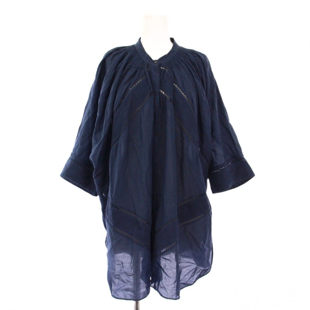 フィータ Pheeta ユナイテッドアローズ取扱 Elizaブラウス シャツ 五分袖 バンドカラー ワンカラー レース F 紺 ネイビー 8911-699-0108 |BB