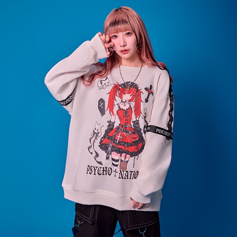 PSYCHO NATION サイコネーション 【MLサイズ/3カラー】寝田ルネ コラボ パンクトレーナー 原宿 病みかわ パンク 地雷 天使界隈 メンズ レディース 715200 PSYCHO NATION サイコネーション 【MLサイズ/3カラー】寝田ルネ コラボ