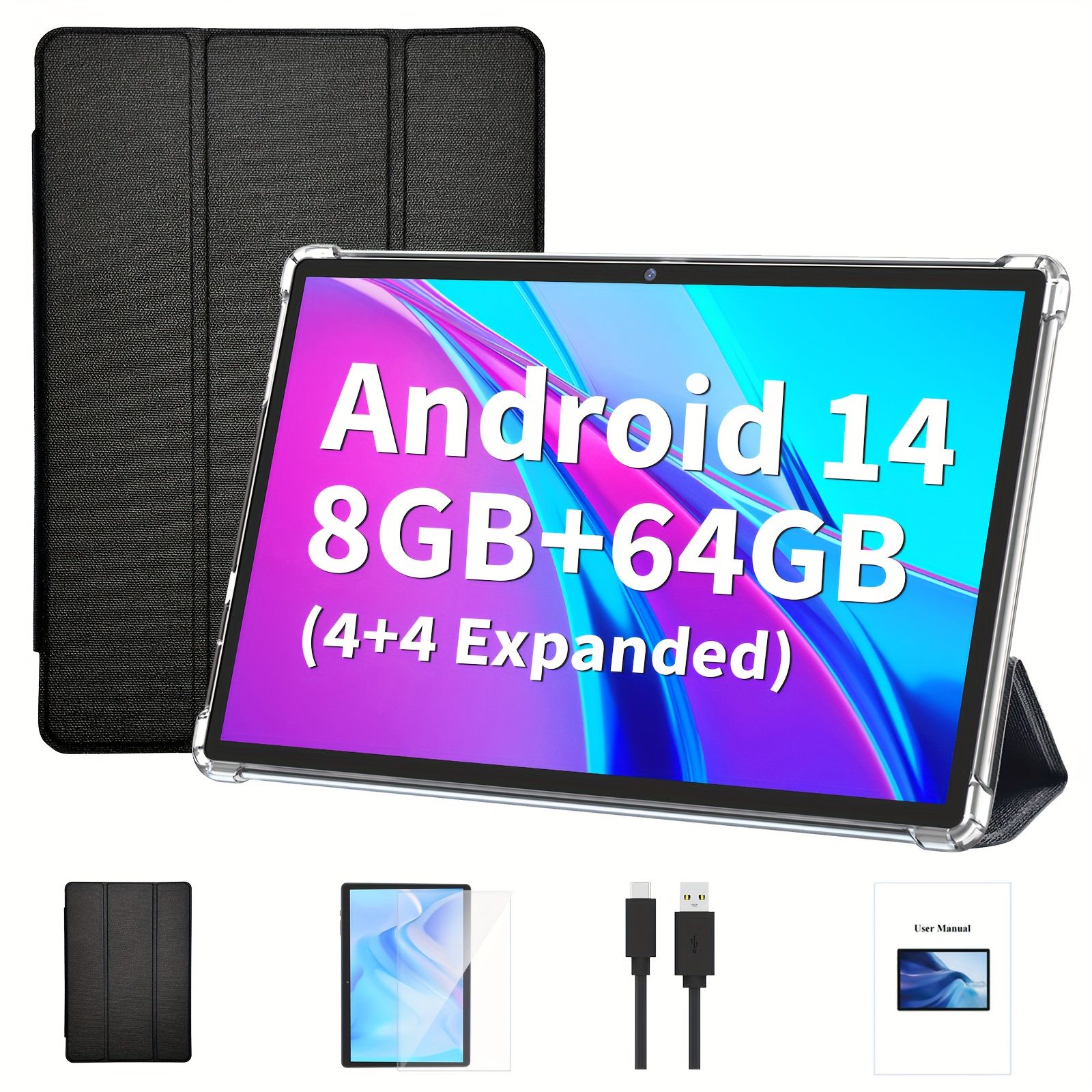 Relndoo 10.1インチ タブレット 保護ケース付き 64GBストレージ 4GB 4GB拡張RAM アンドロイド14搭載 5 8MPデュアルカメラ FHDタッチスクリーン WiFi対応 TELEC認証済