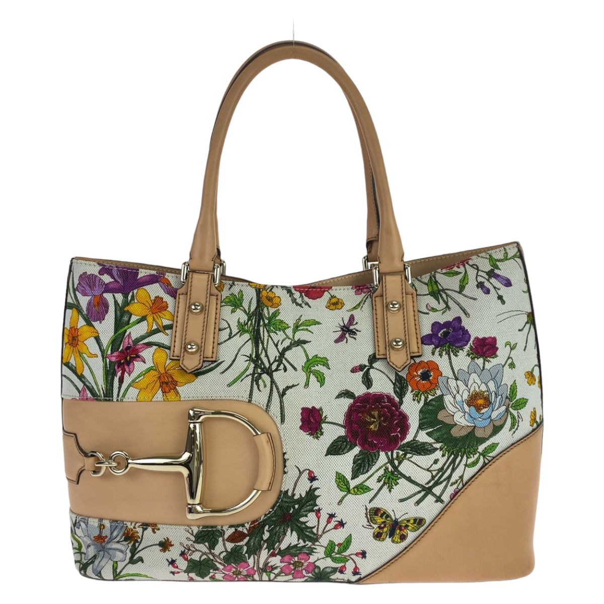 美品 GUCCI グッチ ホースビット フローラ ホワイト 白 ベージュ 