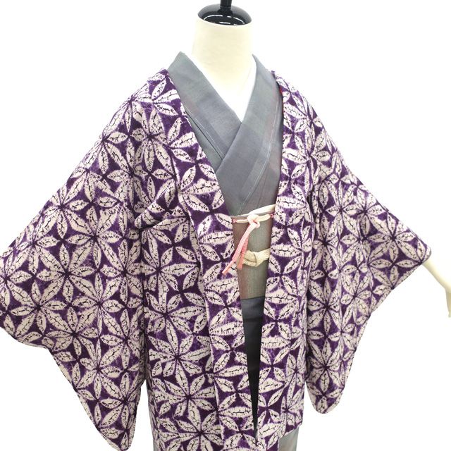 中古】 羽織 リサイクル 木綿 綿 袷 紫根染 草紫堂 南部絞り 岩手県 紫