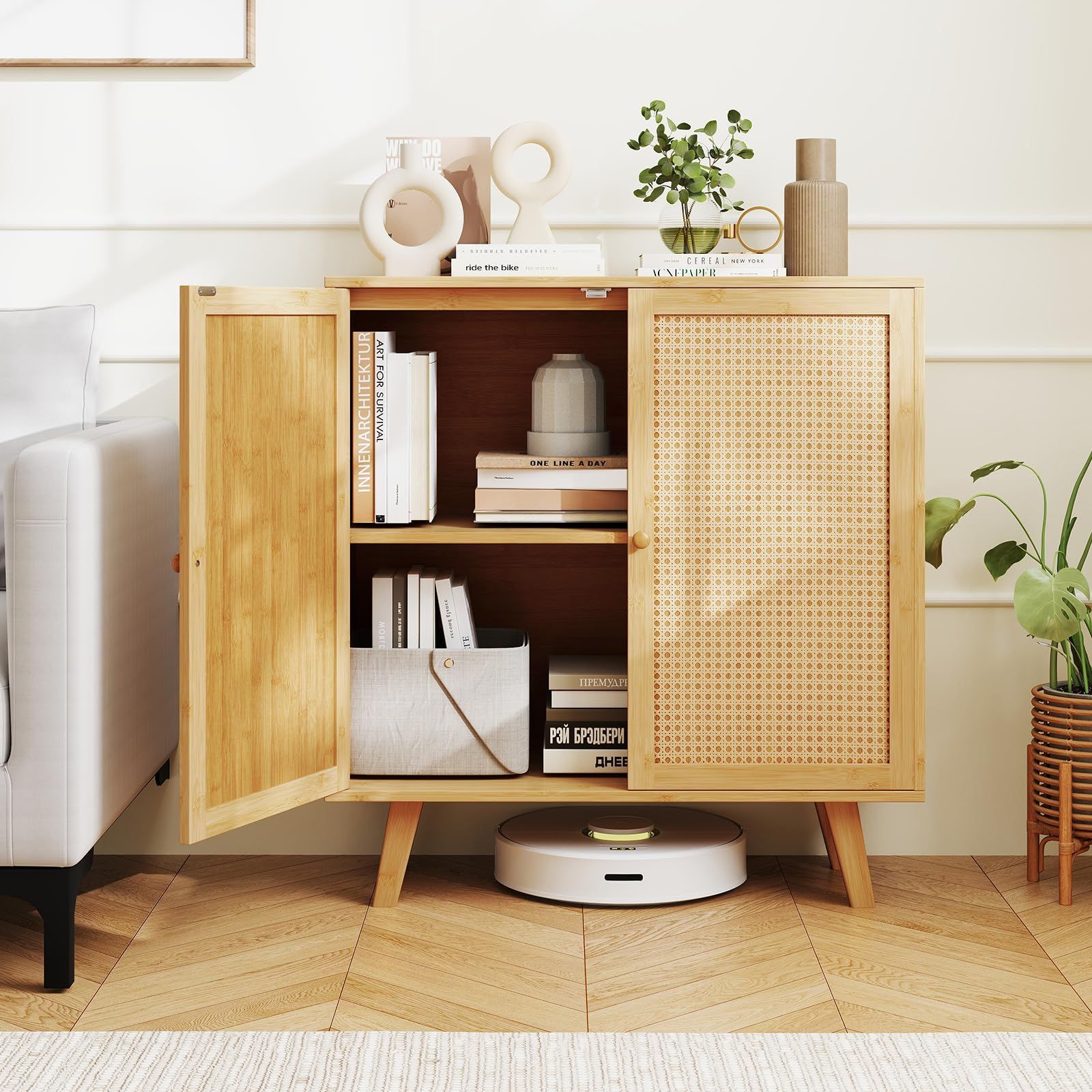 憧れ 収納 リビングチェスト リビング 収納家具 食器棚 藤編み 下駄箱 ラタン 書類 衣類 サイドボード 洋服 ダイニングルーム 竹製 リビングルーム キャビネット 玄関 ベッドルーム COSTWAY ナチュラル レジャー