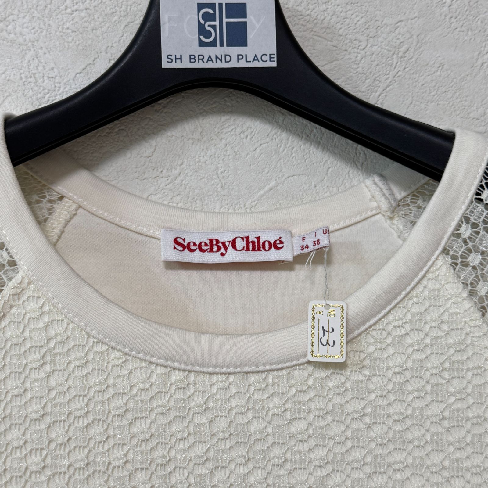 【未使用】シーバイクロエ ドッキング レース 半袖ワンピース 38 M 未使用品】SEE BY CHLOE シーバイクロエ ドッキング レース 半袖