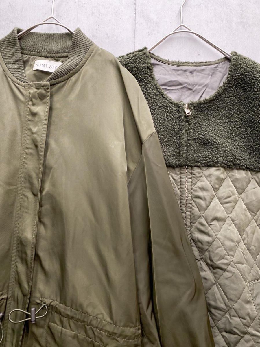 SUM1 STYLE スミスタイル キルティングベスト付き３WAY馬刺繍コート sizeF カーキ ◆ ◎レディース
