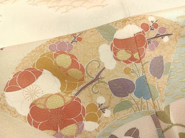 平和屋着物○創業460年・千總 訪問着 駒刺繍 地紙花蝶文 暈し染め 金彩