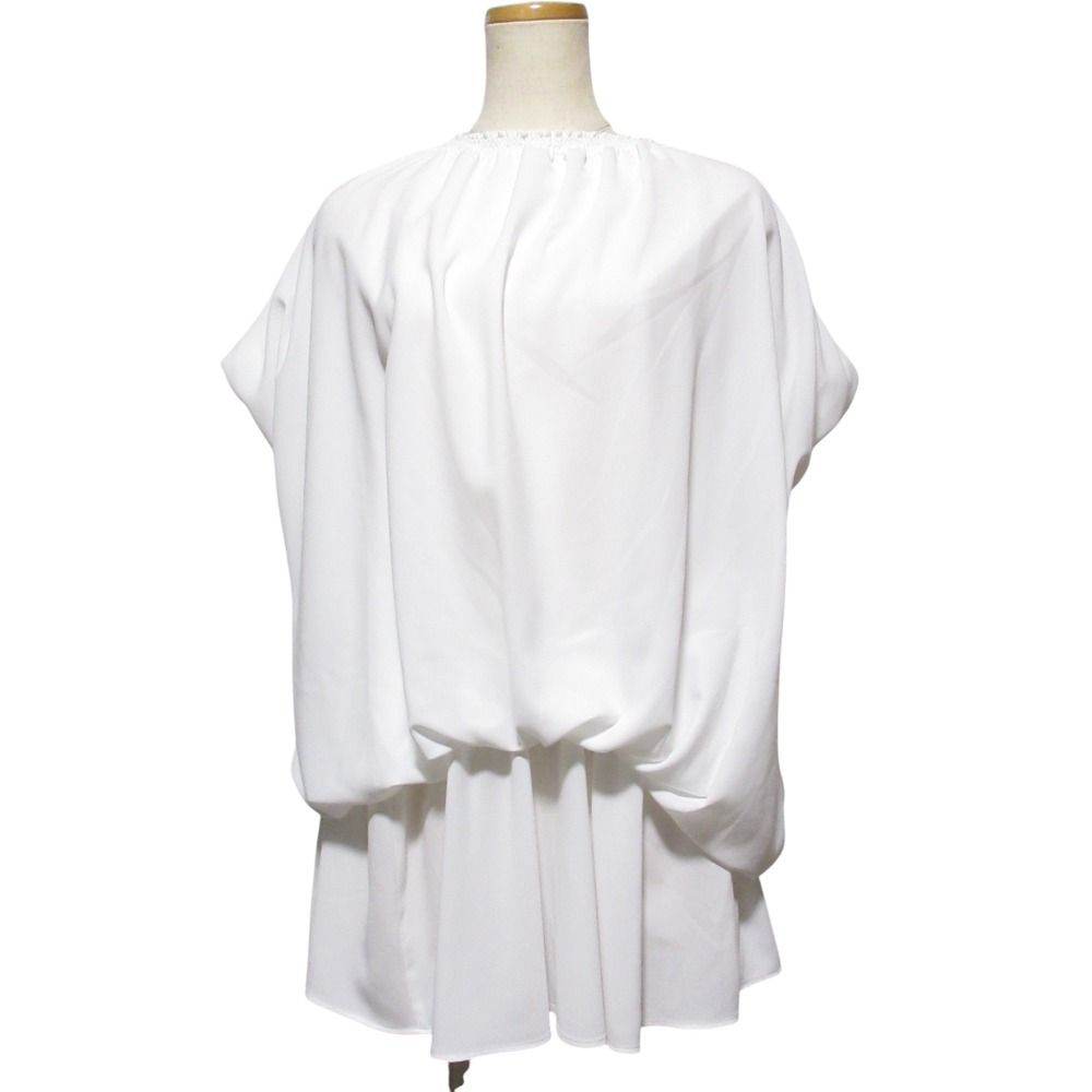 24SS ENFOLD エンフォルド WAVE SHIRRING BLOUSE シフォン ギャザー カットソー 38 ホワイト レディース 古着