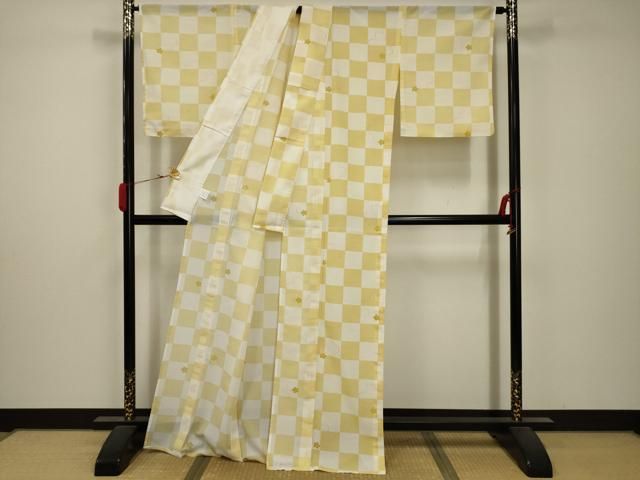 平和屋着物 夏物 小紋 紗 市松桜文 洗える着物 AABB8850sx