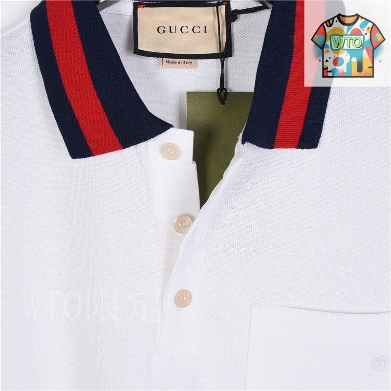 GUCCI 水色 ストライプポロシャツ GGストライプ フィルクーペ コットン シャツライトブルー