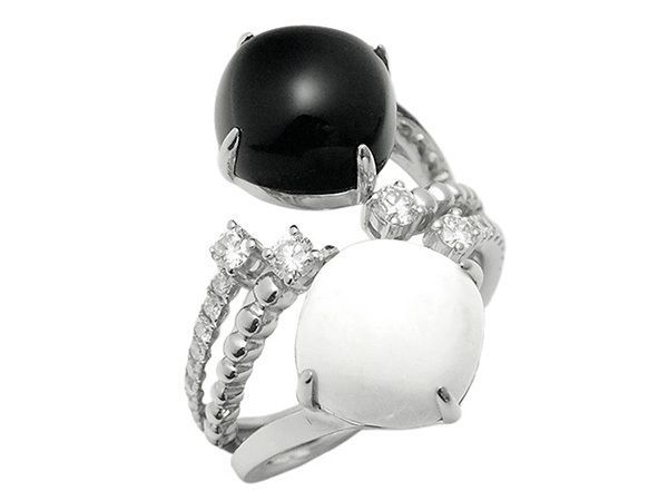 オニキス カルセドニー ダイヤモンド/0.42ct リング 13号 K18WG オニキス カルセドニー ダイヤモンド/0.42ct リング 13号 K18WG - メルカリ