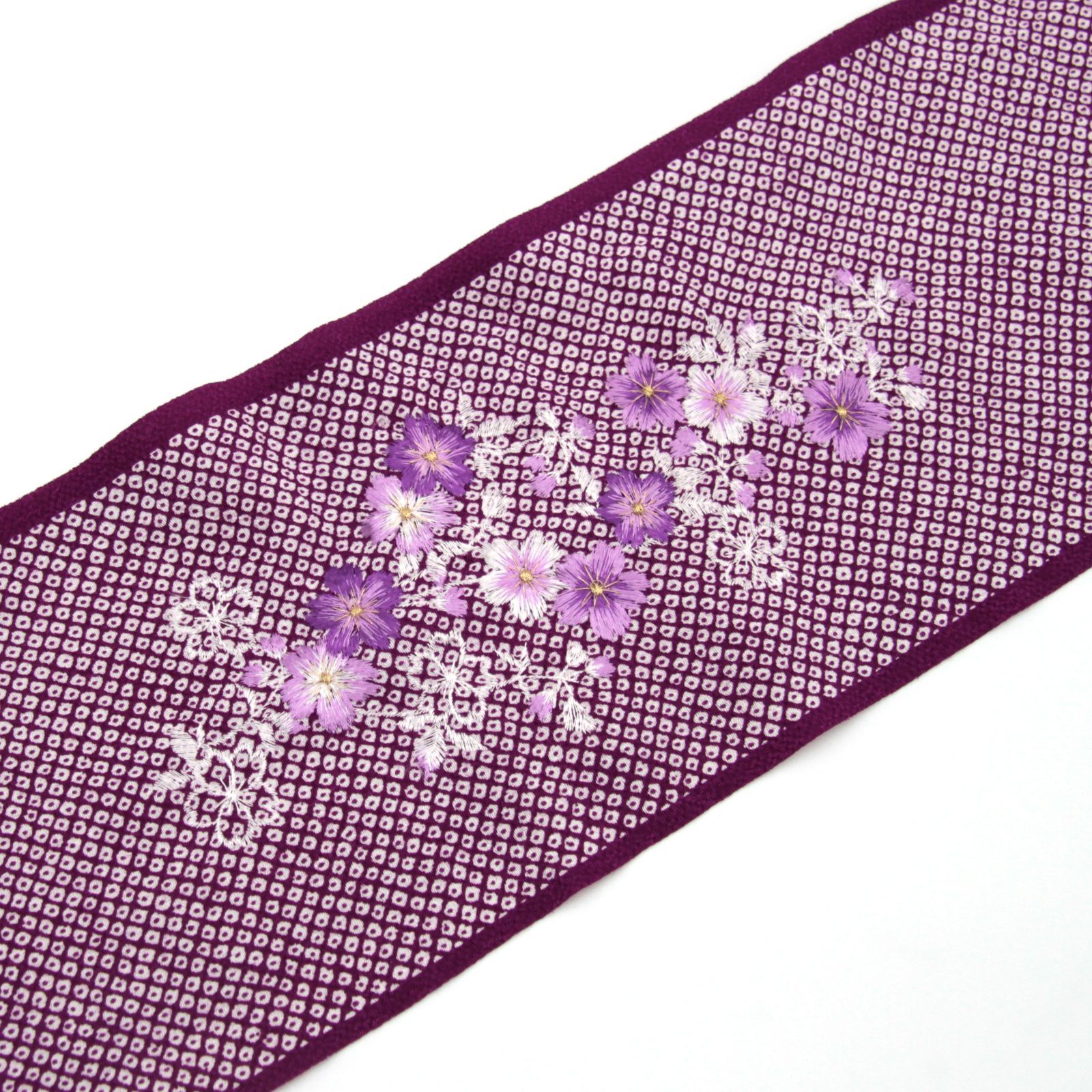 半衿 半襟 USED OUTLET アウトレット 美品 紫 鹿の子 桜  刺繍  成人式 振袖  振袖用 和装小物 着物 きもの 和装 WO-39