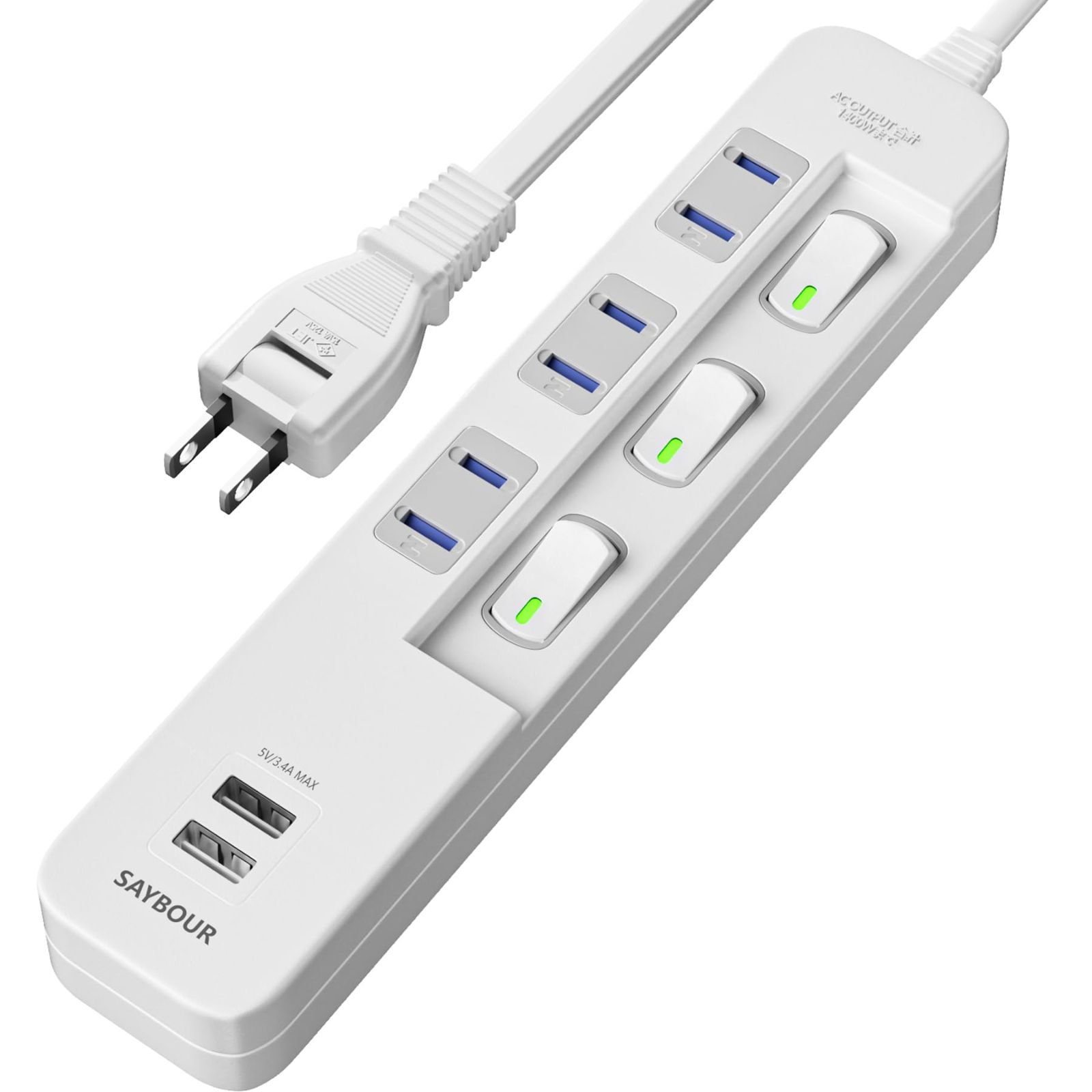 新品 SAYBOUR 延長コード 急速充電 USB 適格請求書発行可 電源タップ PSE認証済 雷ガード 省エネ 個別スイッチ 3AC差込口+2USBポート (3m ホワイト)