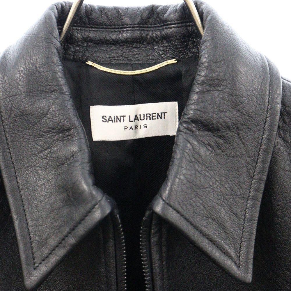 超美品✨SAINT LAURENT ウール×レザーショートブルゾン ブラック SAINT LAURENT PARIS (サンローランパリ) ウール×レザーショート