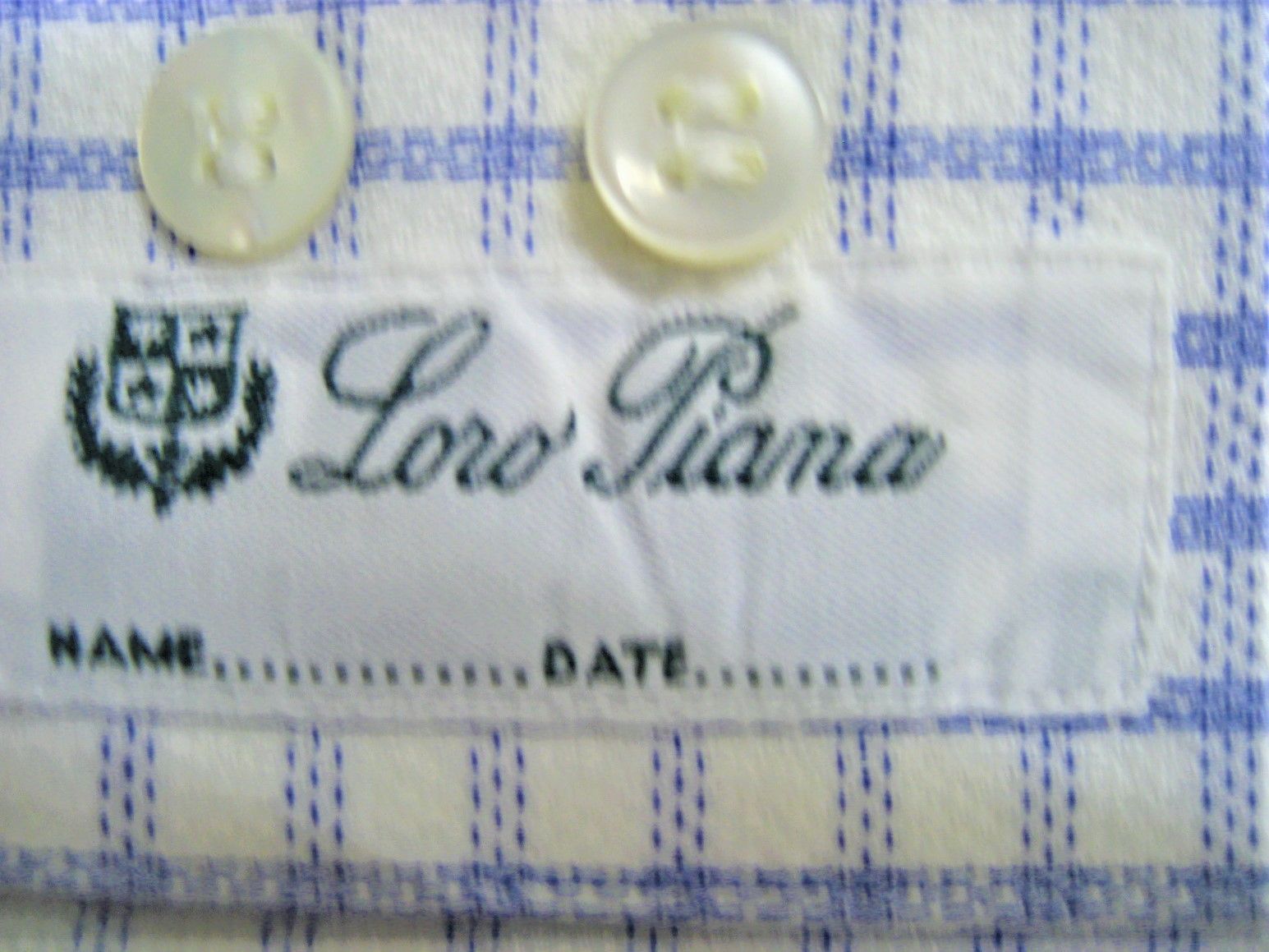 極美品イタリー製 ロロピアーナ シャツ 白地に鮮やかなブルーの格子  