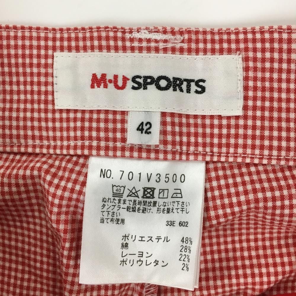 【新品】MUスポーツ 半端丈パンツ レッド×白 ギンガムチェック ストレッチ レディース 42(L) ゴルフウェア M・U SPORTS