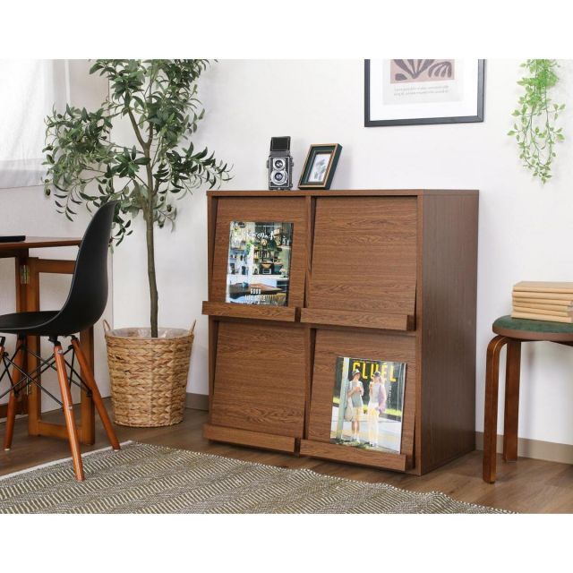 ディスカウント 不二貿易 ディスプレイラック 4マス オークブラウン