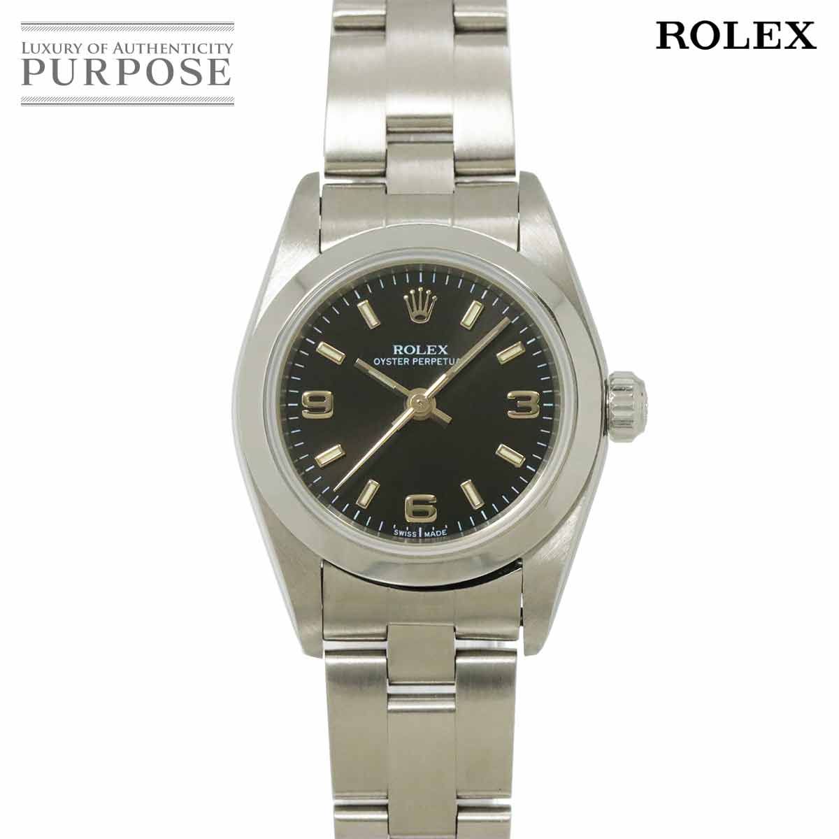 ロレックス ROLEX オイスターパーペチュアル 76080 D番 レディース 腕時計 ブラック オートマ 自動巻き Oyster perpetual 90293128