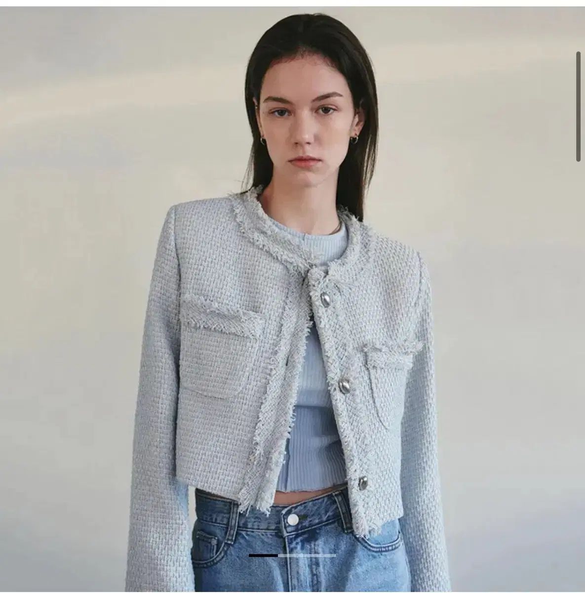 NICK-NICOLE ニック-ニコル ツイード クロップド ジャケット スカイブルー