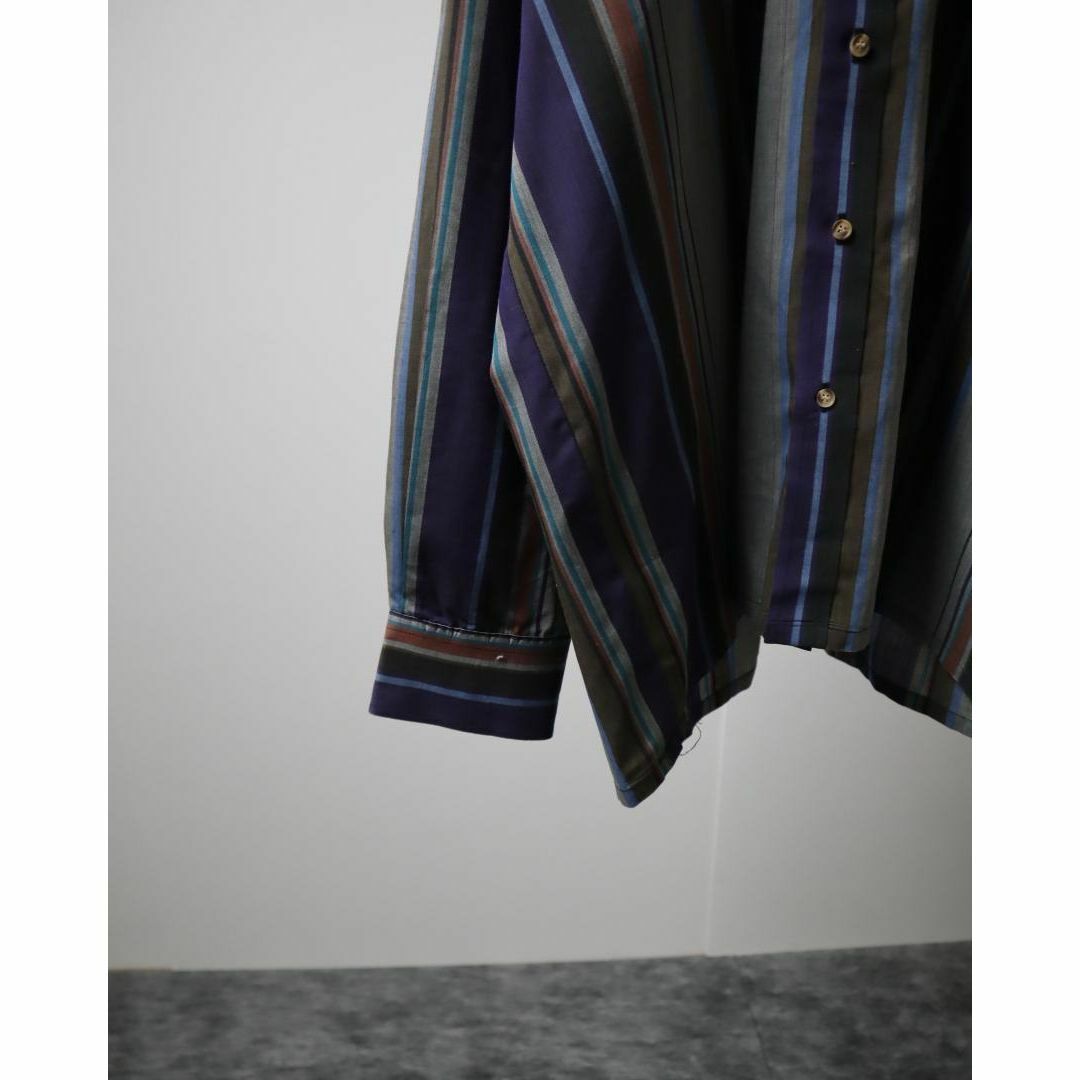 multi stripe oversized poly cotton long sleeve shirt マルチ