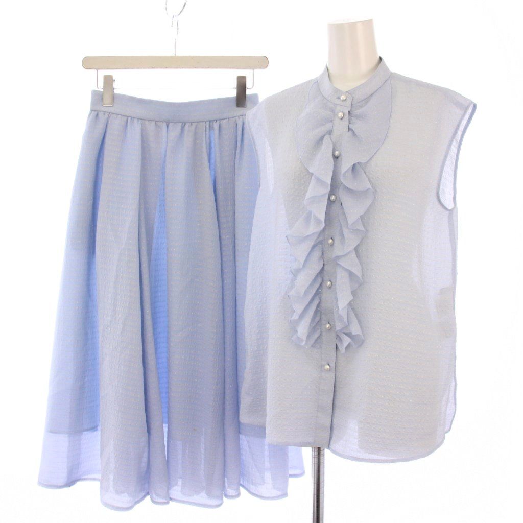 ルネ Rene 22年 セットアップ 上下 ブラウス ノースリーブ スカート フ ロング 34 水色 TK