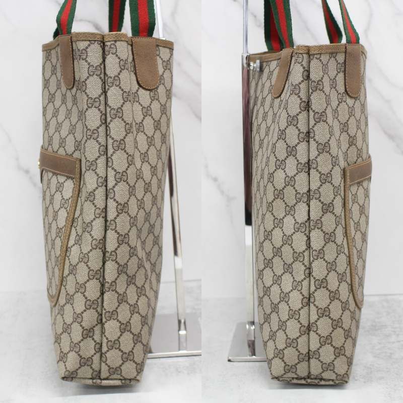 S074)GUCCI/オールドグッチ シェリーライン GGプラス トート