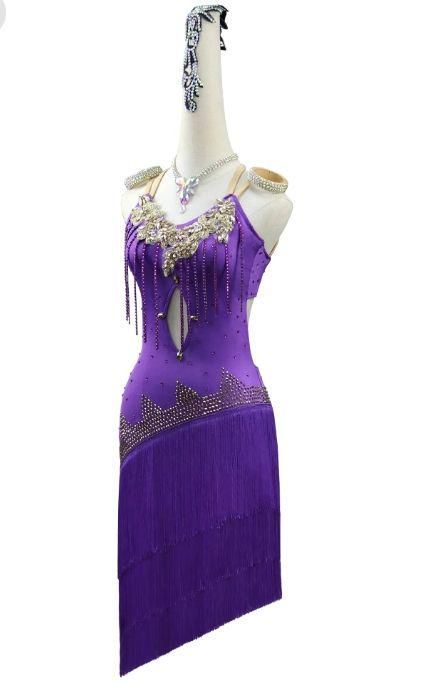 超人気、高品質で超激安。 ♥社交ダンスドレス ラテンドレス ワンピース 競技 デモ用 紫 オーダーメイド