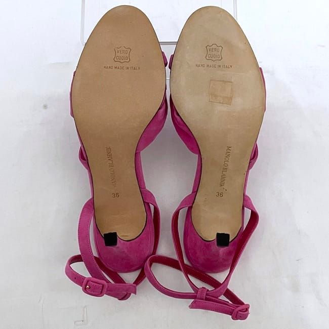 マノロブラニク ヒール サンダル ピンク 美品 JP 23.0cm スエード