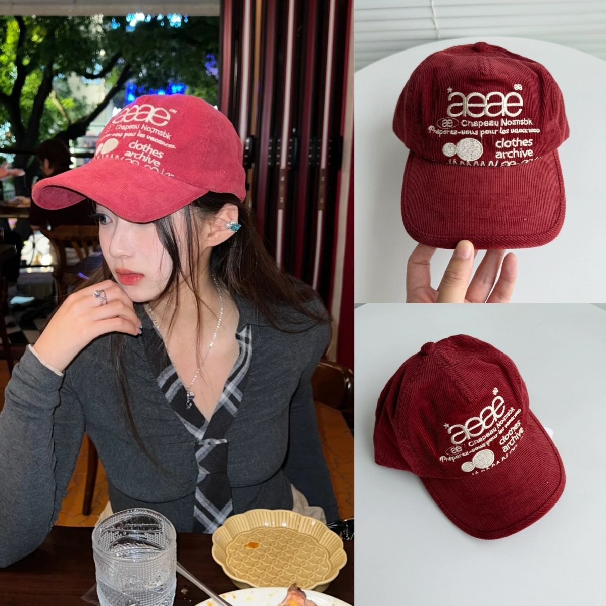 韓国 AEAE エーイーエーイー WEB LOGO CORDUROY CAP 刺繍入り