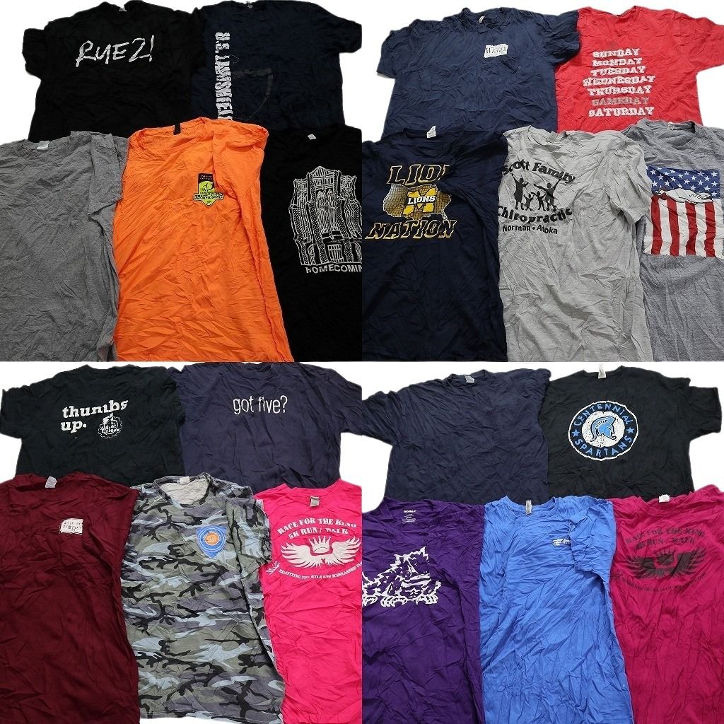 古着卸 まとめ売り カラーmix プリント 半袖Tシャツ 20枚セット (メンズ XL ) 迷彩 英文字プリント 星条旗 中古 古着 MY4792