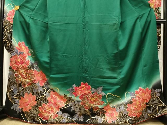 豪華振袖　駒刺繍　流水花文　暈し染め　金彩　逸品 絹 成人式 お見合 パーティー 平和屋着物□豪華振袖 駒刺繍 牡丹 暈し染め 金彩 正絹 逸品