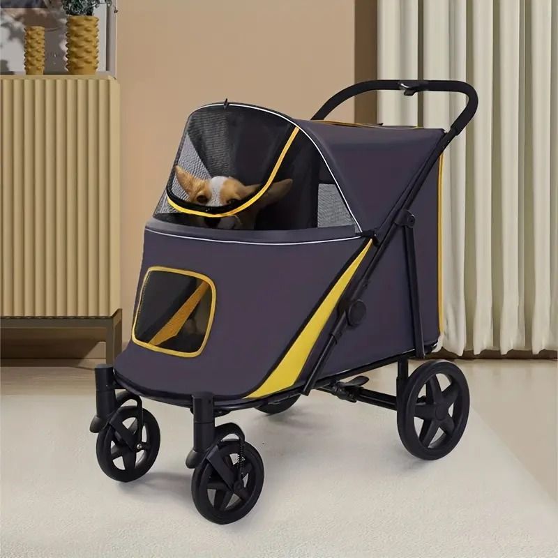 ペット用ベビーカー バギー ペットカート 4輪 大型犬 中型犬 ドッグカート 犬用キャリー ワンタッチ 折りたたみ式 軽量 コンパクト 組み立て簡単 耐荷重60Kg